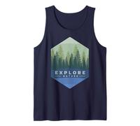 Logo Vintage Exploration de la Nature Géométrie Forêt Illustration en Vert Débardeur