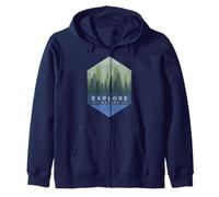 Logo Vintage Exploration de la Nature Géométrie Forêt Illustration en Vert Sweat à Capuche
