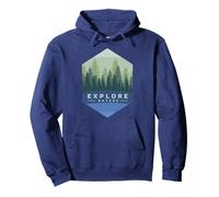 Logo Vintage Exploration de la Nature Géométrie Forêt Illustration en Vert Sweat à Capuche