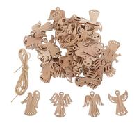 LOGOFUN Lot de 50 mini figurines d'ange en bois brut avec corde en bois miniature à suspendre pour loisirs créatifs, Noël, fête de mariage