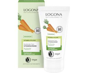 LOGONA Naturkosmetik NOURISH Crème vitaminée pour le teint éclatant - 50 ml - Glow naturel - Crème pour le visage avec carotte bio et vitamine F - Pour peaux sèches