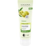 LOGONA NOURISH Crème pour les mains intense à l'huile d'olive bio et aux vitamines F et E, renforce la barrière cutanée et apporte un soin et une protection intenses, tube de 75 ml
