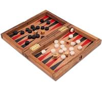 LOGOPLAY Backgammon + femme taille M - en bois avec plateau de jeu pliable 31 x 25 cm et champs Backgammon rouge/noir