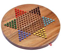 LOGOPLAY Halma GR. XL - Stern Halma - Chinese Checkers - Jeu de stratégie - Jeu de société en Bois avec Un Plateau de Jeu Rond et Pliable