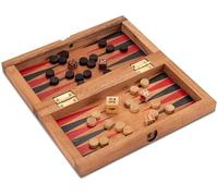Logoplay Jeux en bois Backgammon + Dame Taille S - en bois avec plateau pliable 21 x 21 cm et champs de Backgammon Rouge/noir