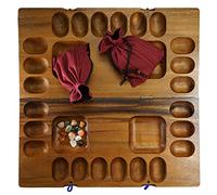 LOGOPLAY Kalaha pour 2 à 4 Joueurs - Hus - Bao - Jeu de Haricots - Jeu de Coquillages - Jeu de Pierres Précieuses en Bois de Samena