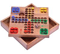 LOGOPLAY Ludo - Petit Jeu de Voyage 16x16cm - Jeu de dés - Jeu de Société - Jeu de Société en Bois avec Bouchons