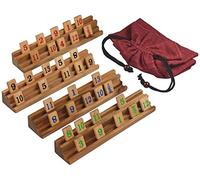 LOGOPLAY Rummy - Jeu de société - Jeu de Placement avec 108 pièces de Jeu dans Un Sac en Tissu - Supports et pièces en Bois précieux