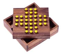 LOGOPLAY Solitaire Format S - Jeu d'Insertion et de Réflexion - Casse-tête - Patience - Logique en Bois - Chevilles Jaunes
