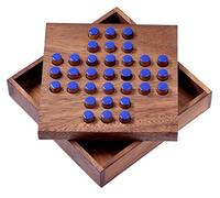 LOGOPLAY Solitaire | Jeu de branchement | Réflexion | Énigmes | Patience | Logique en Bois | 111 x 113 x 33 mm | Bouchons Bleus, Coffret en Bois Marron