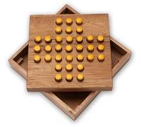 LOGOPLAY Solitaire | Jeu de Slot | Jeu de réflexion | Jeu d'énigmes | Jeu de Patience | Jeu de logique en Bois | Bouchons Jaunes |Taille- L 13,5 x 13,5 x 3 cm | Jaune