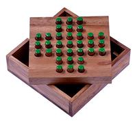 LOGOPLAY Solitaire - Jeu d'Insertion - Jeu de Réflexion - Casse-tête - Jeu de Patience - Jeu Logique en Bois - Chevilles Vertes - Taille S