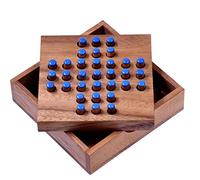 LOGOPLAY Solitaire taille S - Solitaire - Jeu à emboîter - Jeu de réflexion - Jeu de Casse-tête - Jeu de patience - Jeu de logique en bois - Fiche bleue