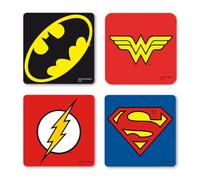 Logoshirt®️ DC Comics I Logo des Super-héros I Ensemble de 4 I Dessous de Verre I sous-Verres I Liège I 10x10cm I Impression Durable I Design Original sous Licence