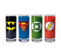 Logoshirt DC Comics Lot de 4 verres Flash Superhéros Batman Superman Green Lantern