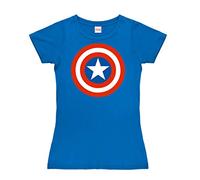 Logoshirt® Logo de Marvel Comics Captain America I T-Shirt imprimé I Femme I Manches Courtes I Bleu I Design Original sous Licence I Taille M