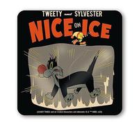 Logoshirt® Looney Tunes I Titi & Sylvestre I Nice on Ice I Dessous de Verre I sous-Verres I Liège I 10x10cm I Impression Durable I Design Original sous Licence