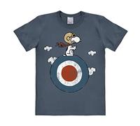 Logoshirt® Peanuts I Snoopy I Pilote I Target I T-Shirt imprimé I Femme & Homme I Manches Courtes I Bleu Gris I Design Original sous Licence I Taille L