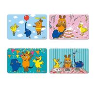 Logoshirt®Sendung mit der Maus I Amis I Planche à petit-déjeuner I Planche à découper I 23x14cm I Lot de 4 I Design original sous licence
