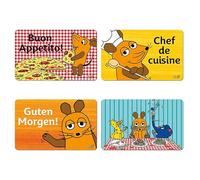 Logoshirt®Sendung mit der Maus I Dîner I Planche à petit-déjeuner I Planche à découper I 23x14cm I Lot de 4 I Design original sous licence