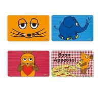 Logoshirt®Sendung mit der Maus I La Souris & Éléphant I Planche à petit-déjeuner I Planche à découper I 23x14cm I Lot de 4 I Design original sous licence