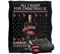 LOGOVISION The Vampire Diaries All I Want for Christmas is Damon Salvatore Plaid Ultra Doux au Toucher Soyeux - 152 x 127 cm