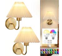 LOGT 2 pcs Applique Mural LED Sans fil Intérieur Or Lampe murale Batterie avec Télécommande Variation d'intensité Eclairage Mural Sans Fil USB Rechargeable Lampes de Salon Abat-jour Tissu Rétro Lampe
