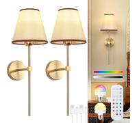 LOGT 2 Pièces Applique Murale à Batterie Intérieur RGB Sans Branchement Electrique Lampe Murale LED Or Alimentée par Batterie Eclairage Mural Sans Fil USB Rechargeable Lampe de Salon avec Télécommande