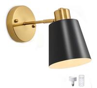 LOGT Applique Muraille LED Batterie Intérieur Lampe Murale avec Télécommande Veilleuse Pivotante Touch Control et Minuterie Rétro Industriel Eclairage Mural sans Fil Réglable Métal Lampe,Noir,1pcs