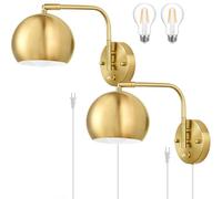 LOGT Applique Murale Dorée Dimmable avec Interrupteur Lumière Murale Intérieure avec Interrupteur et Prise Éclairage Murale Rotatif Rétro Industriel Lampe de Lecture Murale Réglable,2 stück