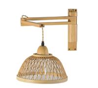 LOGT Applique Murale En Bois Boho Rattan Bambou Lanterne Lampe Murale Réglable Bras Long Lecture Vintage Lampe Murale Bras Pivotant Rattan Lampes De Chevet Pliable Bras Articulé Applique Salon Lit