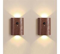 LOGT Applique Murale en Bois Rechargeable avec détecteur de Mouvement Intérieur LED Lampe Murale sans Fil Rechargeable USB Veilleuse Up Down Éclairage Mural magnétique 3000K Lumière Chaude 2 pièces,B