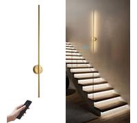LOGT Applique Murale LED Sans Fil 100CM Longueur Détecteur De Mouvement Sans Fil Lampe Murale Salon Dimmable Télécommande Appliques Murales 6000mAh Lampe À Batterie,Brushed brass,100CM