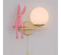 LOGT Applique Murale pour Chambre d'enfant avec Interrupteur Abat Jour rond, Boule en Verre Applique Murale Lune Design Lapin Lampe pour Enfant Lampe de Chevet Appliquer Murale Fille Garçon,R