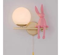 LOGT Applique Murale pour Chambre d'enfant avec Interrupteur Abat Jour rond, Boule en Verre Applique Murale Lune Design Lapin Lampe pour Enfant Lampe de Chevet Appliquer Murale Fille Garçon,L