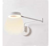 LOGT Applique Murale Réglable Long Bras Lampe de Chevet Blanche Intérieur Anneau Eclairage Mural Pivotant Bras Flexible Liseuses Murales Moderne Abat-Jour Acrylique Eclairage Mural Variable