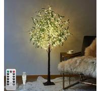 LOGT Arbre à LED Lumières Artificiel Olivier 180cm 300 LED Blanc Chaud, Arbre à LED Lumières USB avec télécommande, 8 Modes d'éclairage, Lumières Arbre Décoratif, Plantes Vertes artificielles,150cm