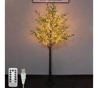 LOGT Arbre à LED Lumières Artificiel Olivier 180cm 300 LED Blanc Chaud, Arbre à LED Lumières USB avec télécommande, 8 Modes d'éclairage, Lumières Arbre Décoratif, Plantes Vertes artificielles,180cm
