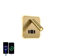 LOGT Lampe de Lecture LED Murale Avec Interrupteur et Chargement USB Type-C Double Lampe de Chevet Lumière Murale, 3W 3000K + 10W 4000K éclairage Intérieur Spot Mural Rotatif à 360°,D'or