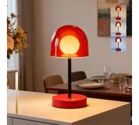 LOGT Lampe de Table Champignon Rechargeable Dimmable Sans Fil Rechargeable par USB 3 Couleurs de Lumière Interrupteur Tactile Applique de Chevet Lampe Champignon 3000K-6500K Luminaire,Rouge