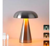 LOGT Lampe de Table Mushroom Sans Fil Rechargeable USB Lampes Mushroom Dimmable avec Contrôle Tactile Lumière de Table Intérieure et Extérieure Lumière Flowerpot pour Chambre à Coucher Chambre,Argent