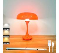 LOGT Lampes Champignons Lampe de Table LED Sans fil Lampes Champignons Touch Variable Lampe de Table 1200mAh Batterie Lampe de Bureau Avec 3 Températures de Couleur Lampe de Lecture,Orange