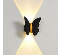 LOGT Led Extérieur Papillon Applique IP65 Etanche Noir Mur 6W Blanc Chaud 3000K Aluminium Haut et Bas Faisceau Lumineux Applique pour Front Salle de bains Véranda Terrasse Mur Maison Jardin