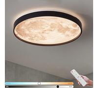 LOGT LED Moon Ceiling Light, Dimmable with Remote Control, Black Ceiling Lamp, Indoor, Round, Modern Ceiling Lighting, 3000K-6000K Moon Lamp, 3 Brightness Levels for Living Room, Kitchen,60CM