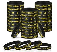 LOHAME 36PCS Bracelet de Noël Bracelet de Noël en Silicone Noir et Or 2025 Happy New Year Bracelet Accessoires Décoration Noel Kit Bracelet de Noël pour Enfant Homme Femme pour Nouvel An Noël Costumée