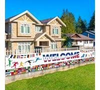 LOHAME Banderole WELCOME 300 x 50cm Drapeaux du Monde Bannière Sport Drapeaux du Monde pour Fans Décoration Événement Sportif d'Été Bar Restaurant Fêtes du Sport