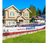 LOHAME Welcome PARIS Bannière 300 x 50cm Drapeaux du Monde pour Décoration Événement Sportif Vive la France Banderole Supporter Accessoires Banderole Sport pour Fans Bar Restaurant Fêtes du Sport