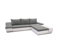 LOHAN - Canapé d'angle convertible coffre de rangement gris et blanc - Angle Droit