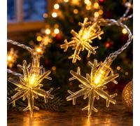 LOHAS-LED Guirlande lumineuse à 40 LED en forme de flocon de neige | 5 m, Blanc chaud, Batterie 2700 K, 2 modes d'éclairage continu et clignotant, Étoile en cristal 3D, Pour chambre à coucher