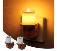 LOHAS-LED Veilleuse LED avec capteur crépusculaire, luminosité réglable de 0 à 100 lm, veilleuse murale à brancher en style bougie avec base effet bois, lumière douce pour chambre, cuisine, lot de 2